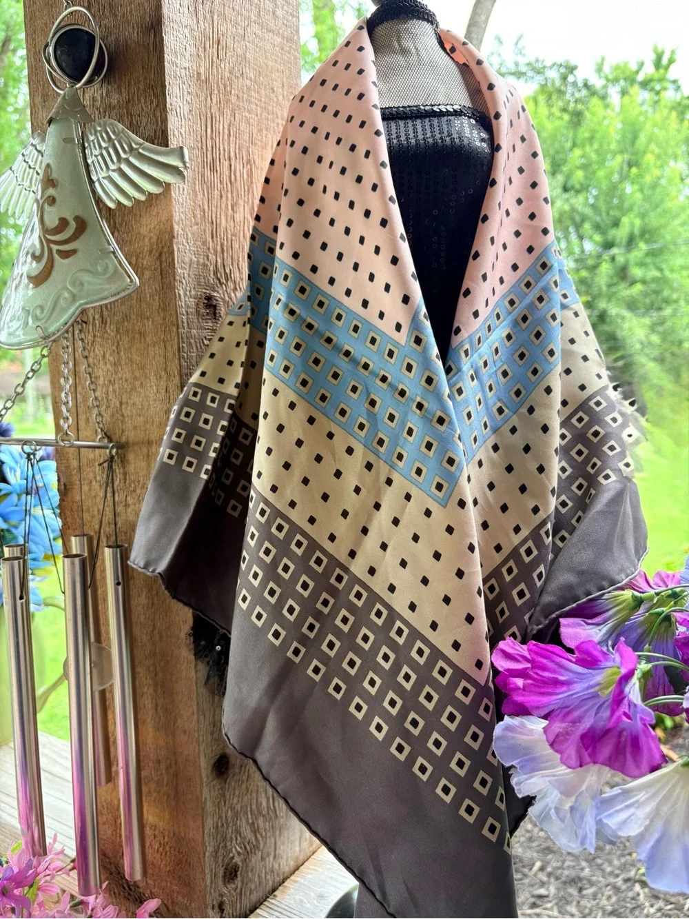 Vintage Yves Saint Laurent Silk Made in France Large Square Geo Print Scarf